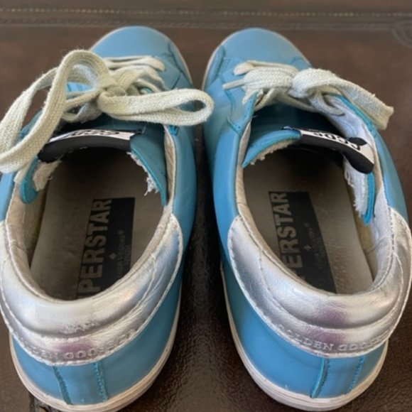$595 Golden Goose Super-Star Blue Leather w/Silver Star Low-Top Sneakers EU38 - Picture 8 of 12